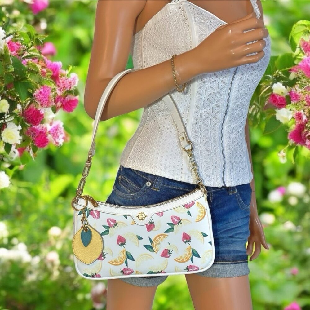 Nanette Lepore Juicy Fruit Slice Handbag w/ Lemon Keychain AirTag Holder Charm - Picture 4 of 9
